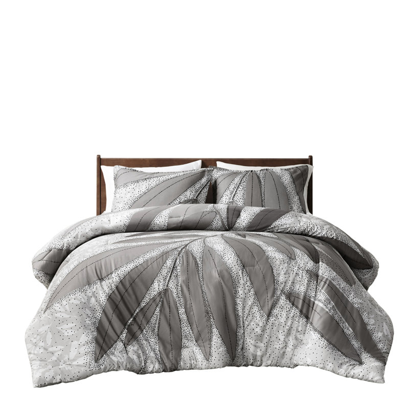 Édredon en coton botanique double / grand gris, 3 pièces, rembourré et 2 taies décoratives, coton, étiqueté, lavable en machine, pratique