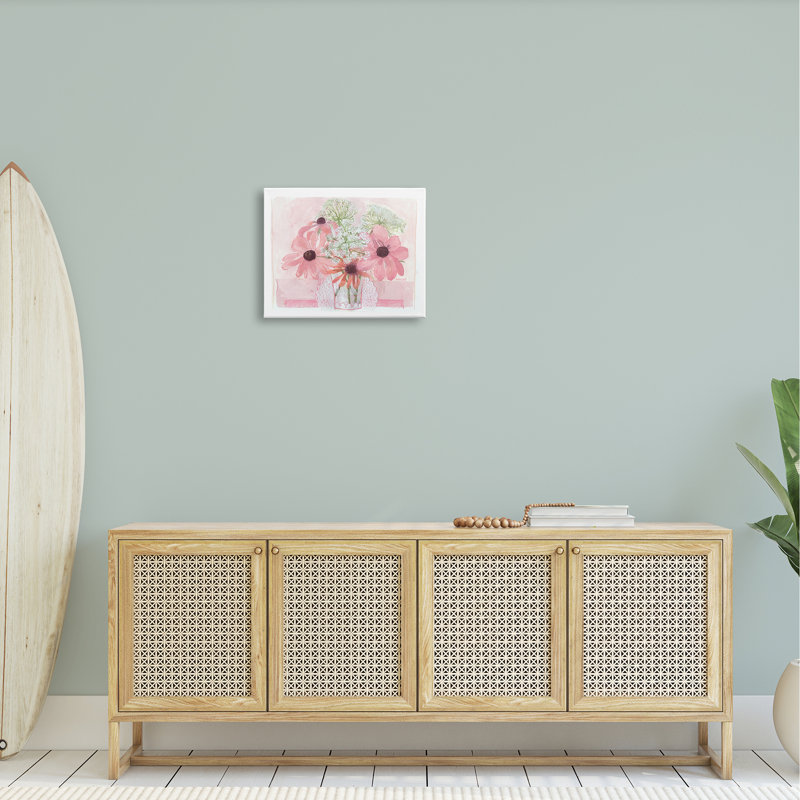 Vase délicat à motif de fleurs roses, Toile tendue, H 16 po x l 20 po x P 1,5 po