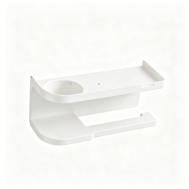 Porte-papier hygiénique mural en plastique avec tablette et porte-gobelet, Blanc