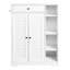 Étagère à chaussures moderne et blanche avec 2 portes à volets - Armoire autoportante avec tablettes de rangement réglables et tiroir pour la gestion étroite du vestibule