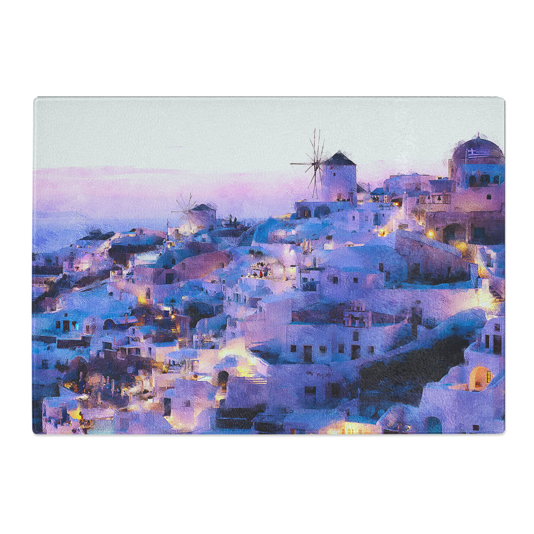 Tempered Glass the Oia Santorini Skyline in Greece Chopping Board