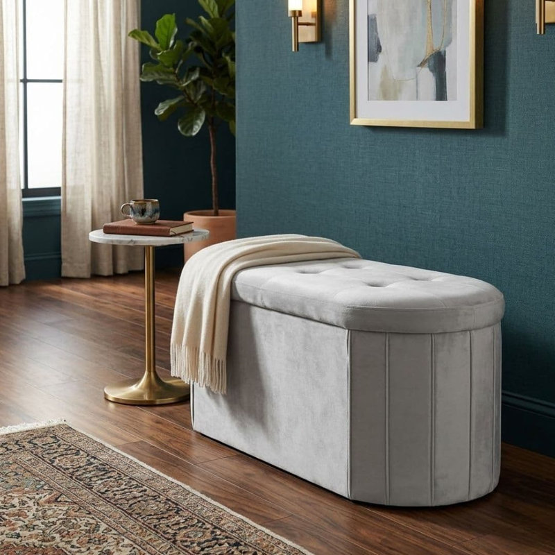 110cm Wide Velvet Oval Footstool Ottoman, Grey
