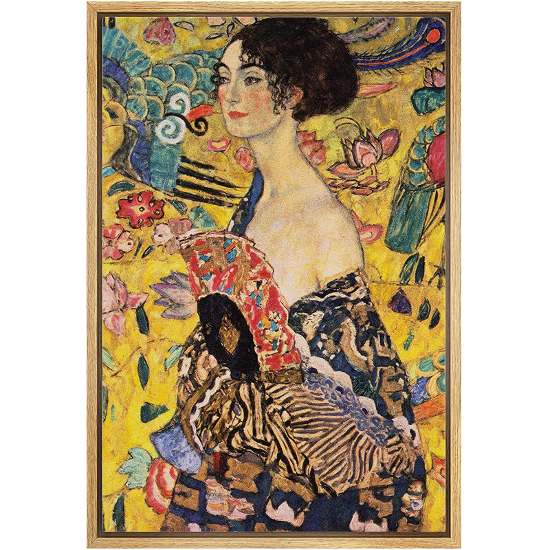 «Woman with Fan» par Gustav Klimt, reproduction d'art sur toile tendue, H 36 po x l 24 po x P 1,5 po, Cadre naturel