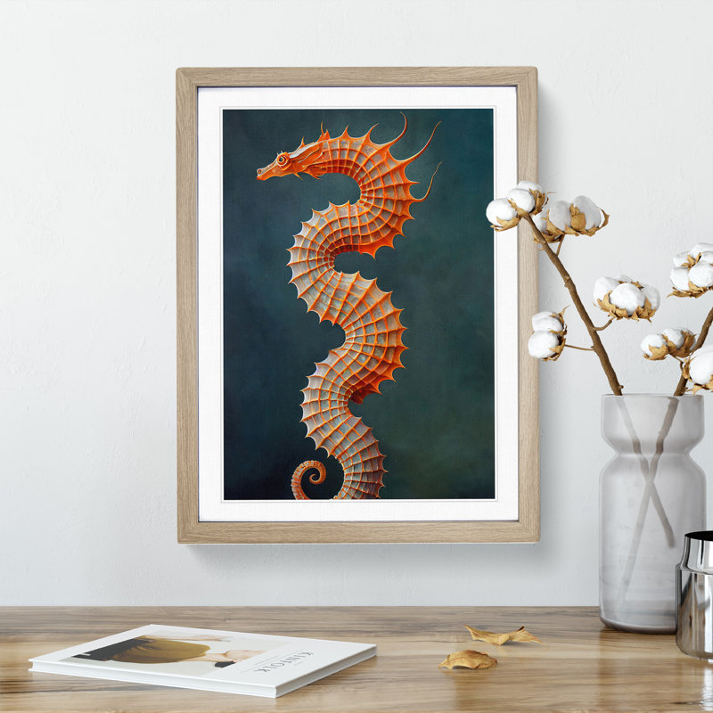Seahorse Dragon - Single Picture Frame Painting, 34cm H x 25cm W x 2cm D, Oak
