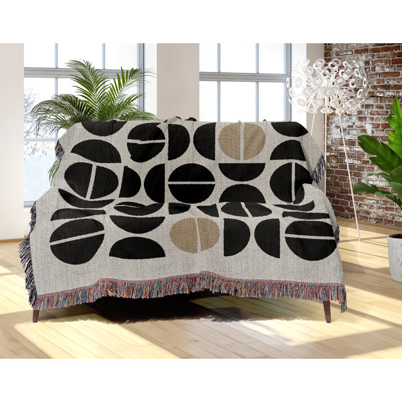 Jeté en mélange de coton Barro, L 60 po x l 50 po, Beige / noir / blanc cassé
