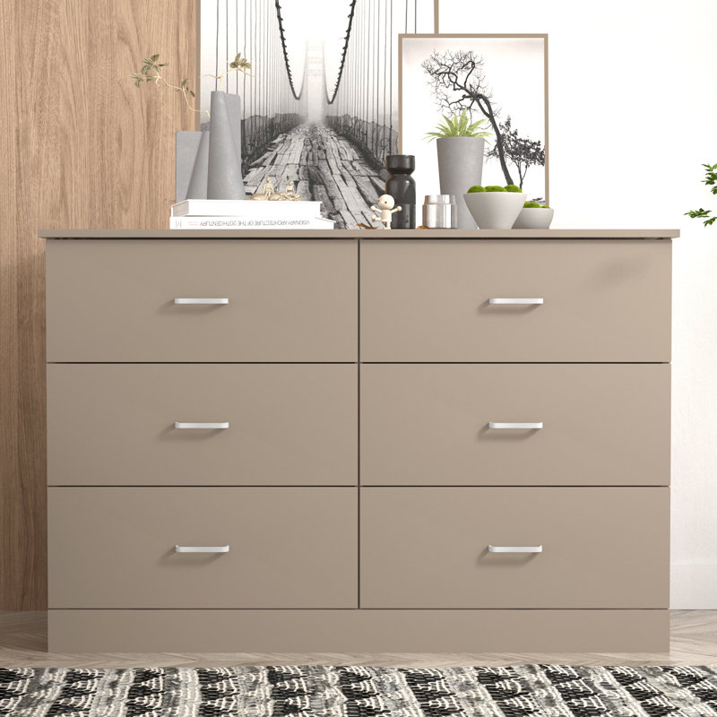 Commode double à 6 tiroirs Allyannah, Taupe chaleureux