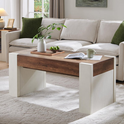 Table basse Farmhouse, tables de centre rectangulaires rustiques (blanc)