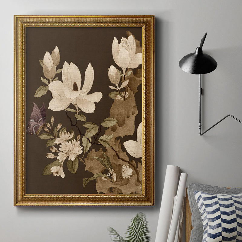 Toile asiatique encadrée de qualité supérieure Asian Brocade II - prête à être accrochée, H 20 po x l 16 po x P 2,5 po