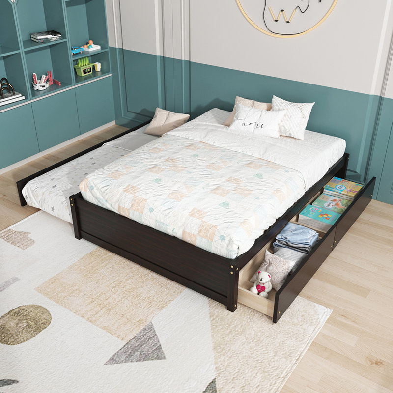 Lit plateforme double avec rangement, Espresso