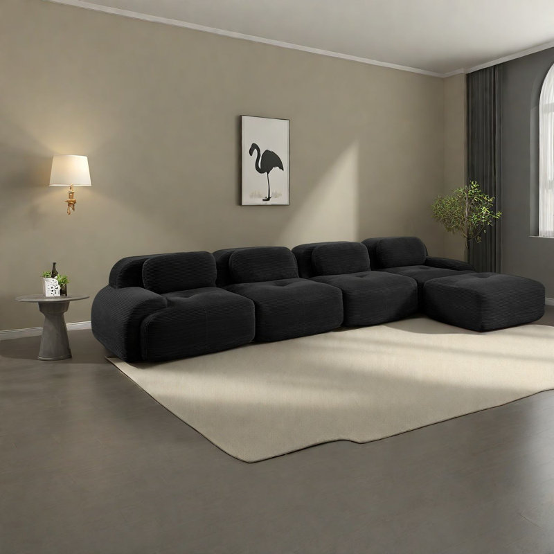 Canapé modulaire en forme de L, velours côtelé de qualité supérieure, conception ergonomique, noir