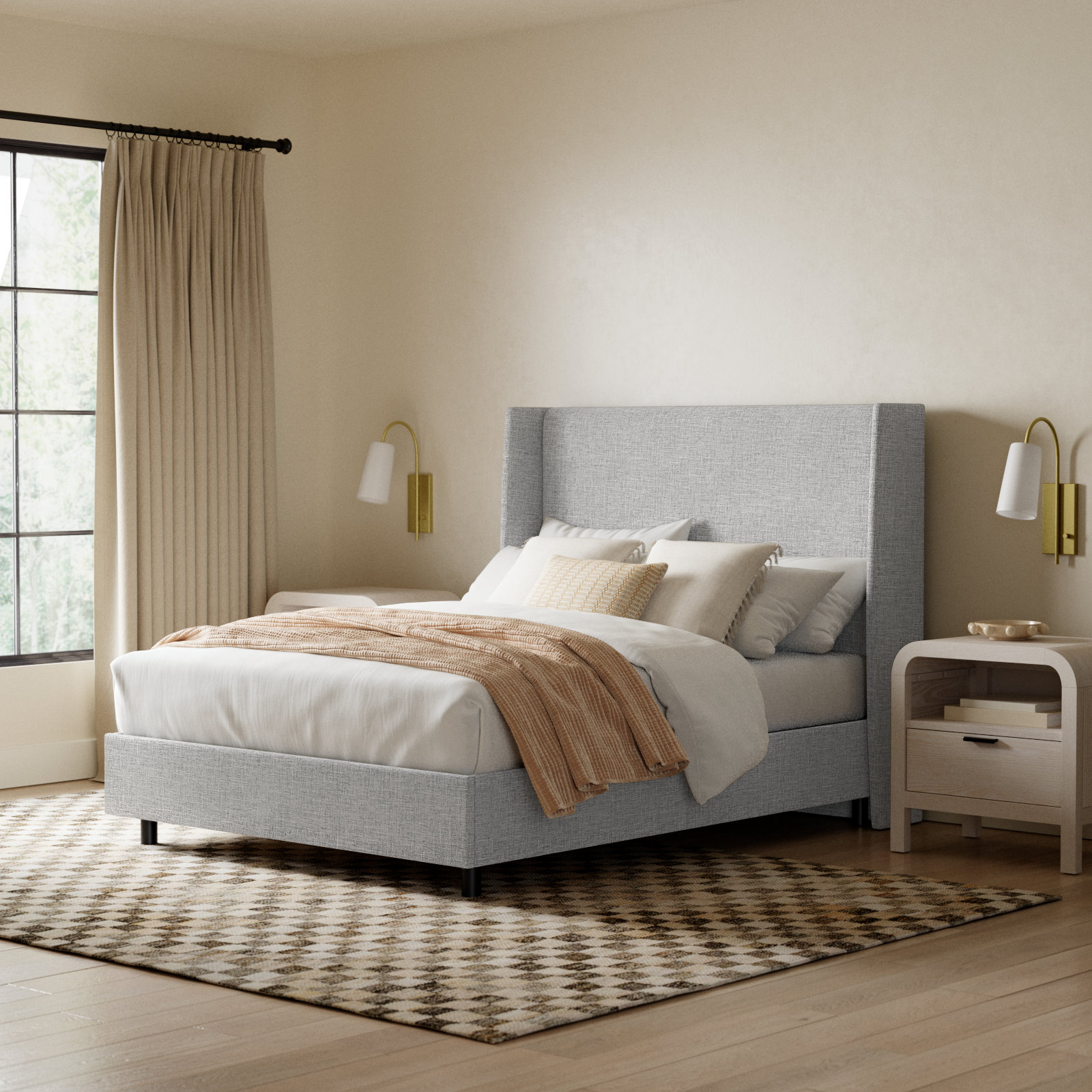 Tilly Linen Upholstered Wingback Bed, King, Zuma Pumice Textured Linen