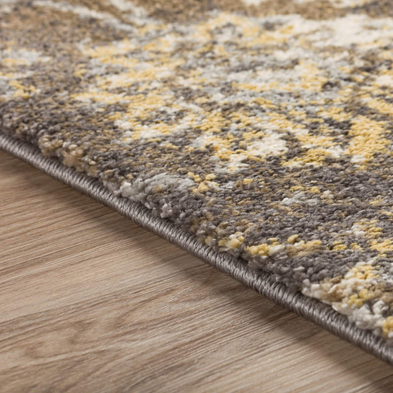 Tapis brun / gris à motif floral Mekhage, Rectangle 8 pi x 10 pi
