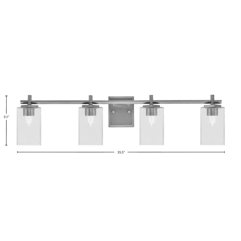 Barre d'éclairage de salle de bain 3 lumières Mariko avec verre carré transparent de 4 po, 4 lumières, Graphite