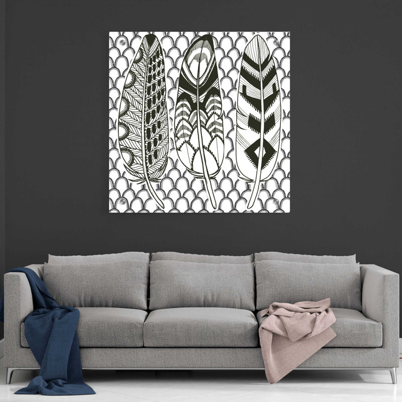 «Geo Feathers III Zentangle» par Sara Zieve Miller, art mural en verre acrylique, H 36 po x l 36 po x P 0,2 po
