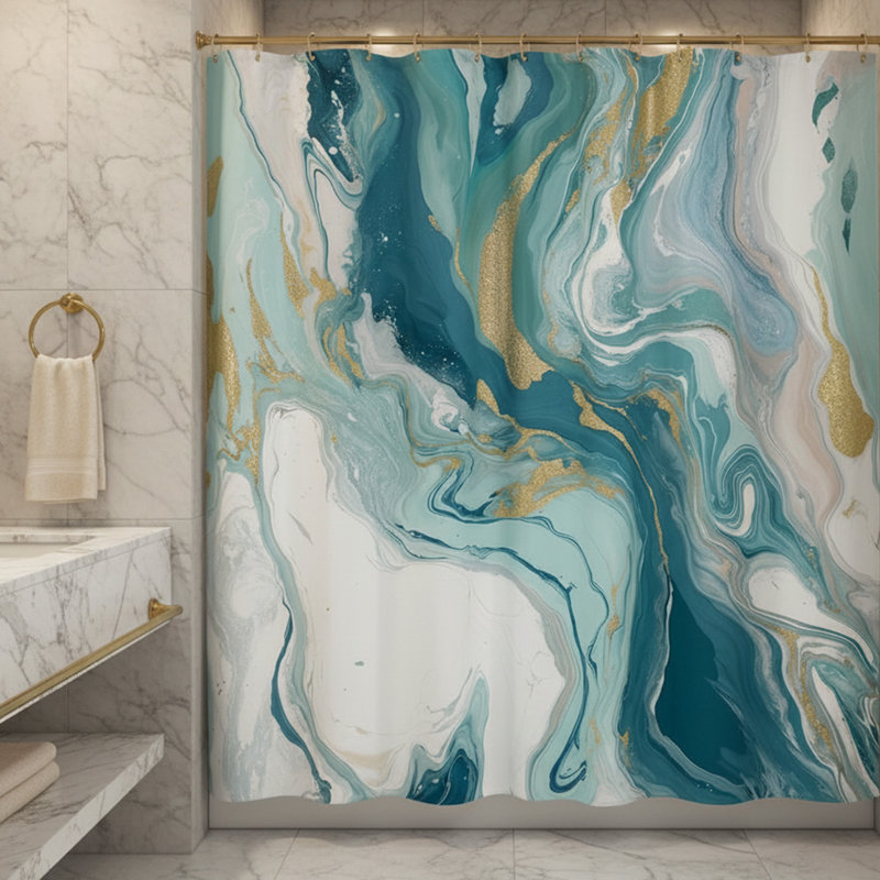 Ensemble de rideau de douche Abstract Blue Teal