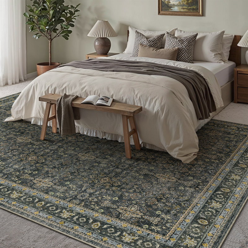 Kellems Vintage Machine Washable Area Rugs For Living Room With Non-Slip Backing, Rectangle 8' x 10'