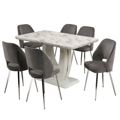 6 - Person Marble Top Pedestal Dining Set