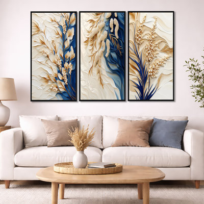 Plumes d'hiver d'un arbre de Mimosa, ensemble de 3 impressions sur toile encadrées