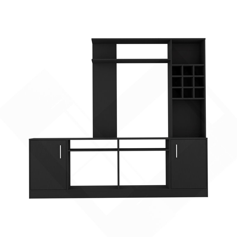 Élégant centre de divertissement à 6 portes et 2 bouteilles avec rangement pour le vin et grand espace de présentation, parfait pour les maisons modernes