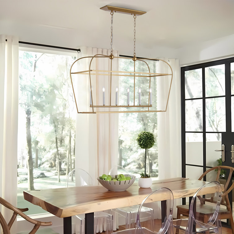 Jesli 6 - Light Farmhouse Large Linear Lantern Open Frame Chandelier