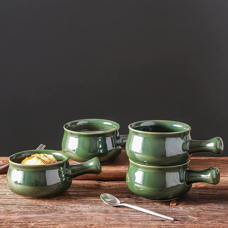 26 oz Green French Onion Soup Bowls with Handles, Set of 4 NIERBO