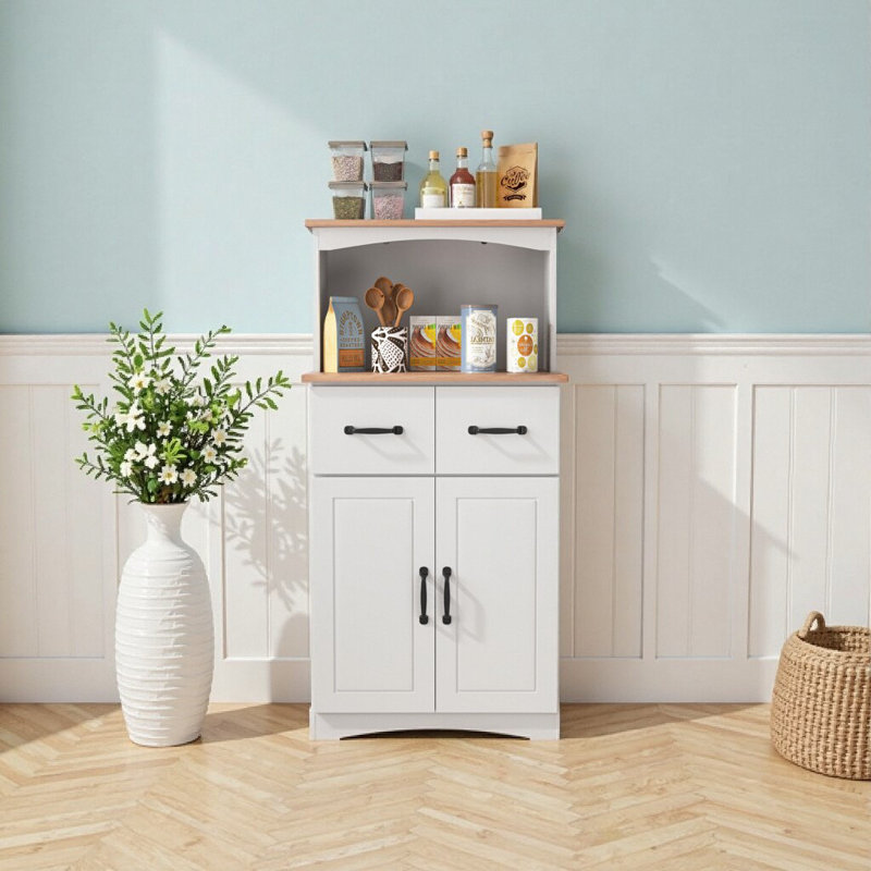 Space-Saving White Microwave Kitchen Cabinet with Storage Drawer & Adjustable Shelf