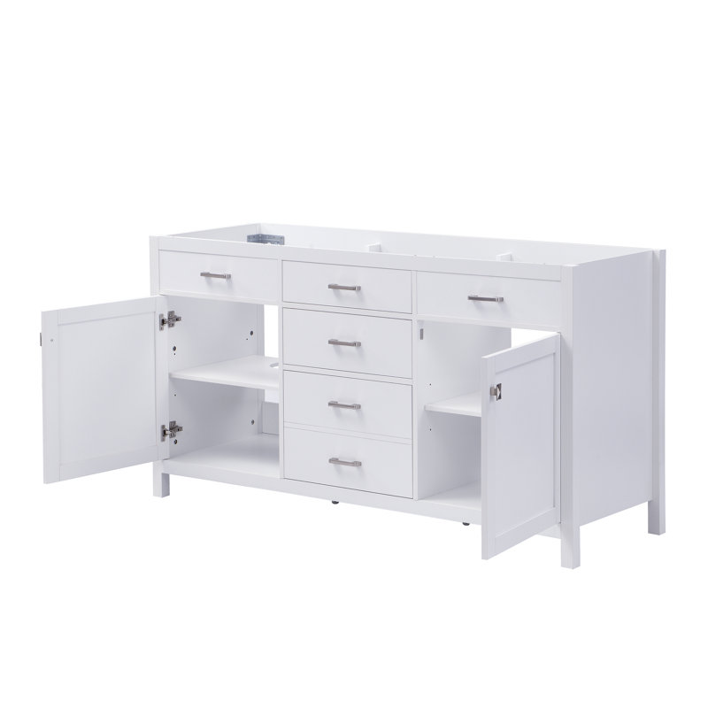 Meuble-lavabo moderne Kensington de 58,70 po avec 3 tiroirs, 2 portes d'armoire, une tablette ajustable et des ferrures à fermeture amortie (lavabo non inclus)
