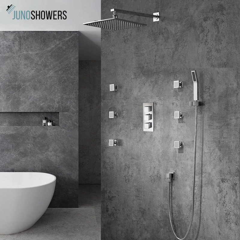 Système de douche mural à double fonction avec pomme de pluie et douchette à main