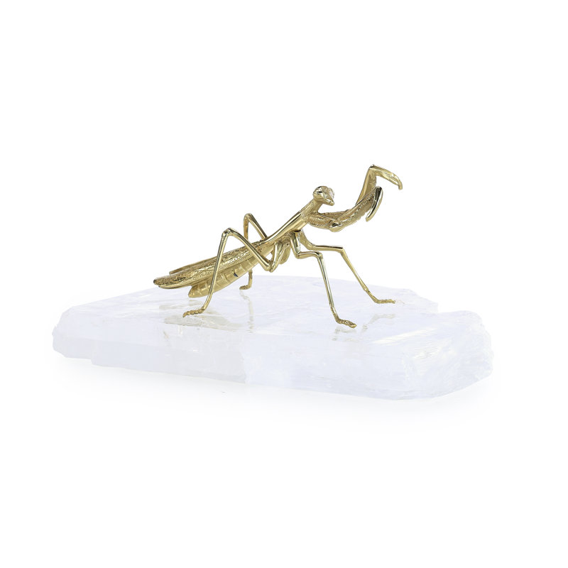 Brass Mantis Sculpture On Selenite