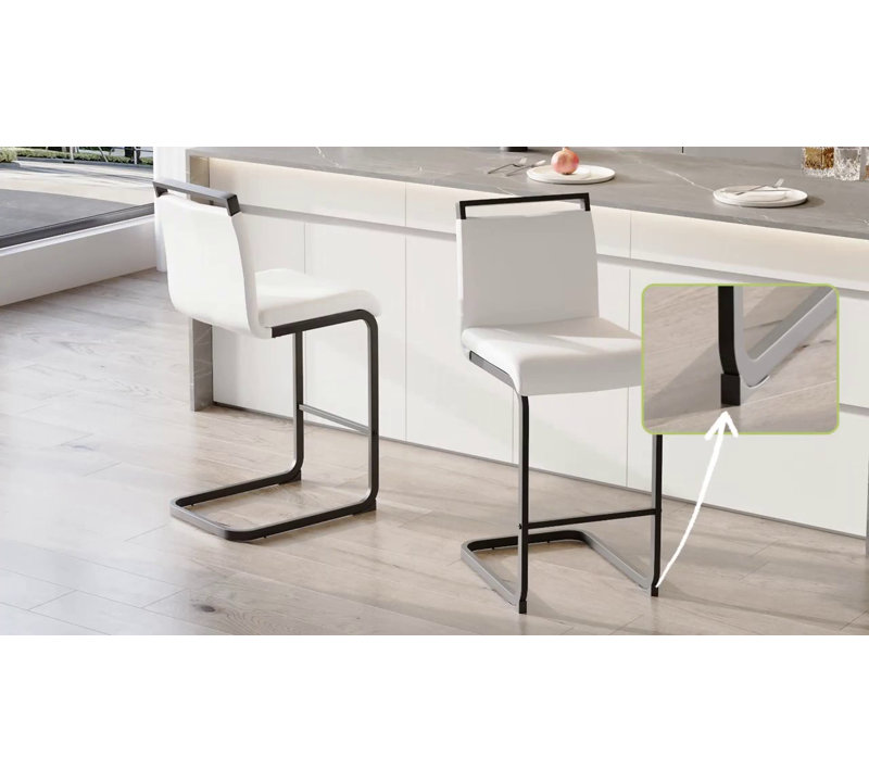 Black Faux Leather Counter Stools with Metal Frame, Set of 2