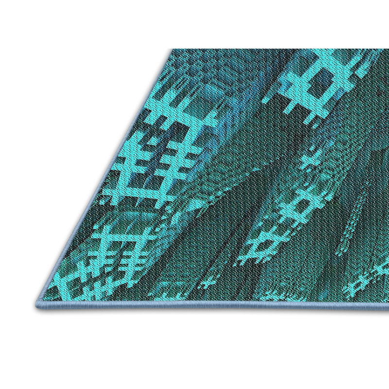 Tapis bleu aqua tissé à la machine, Rectangle 4 pi x 6 pi