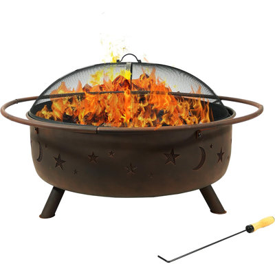 Large 42-inch Bronze Wood-burning Fire Pit With Spark Screen & Poker