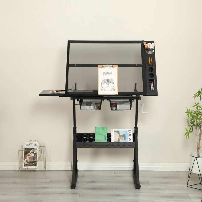 Bureau de dessinateur avec chaise (noir), Noir