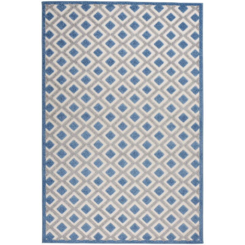 Tapis intérieur / extérieur bleu / gris Amamda, Rectangle 9 pi 6 po x 13 pi