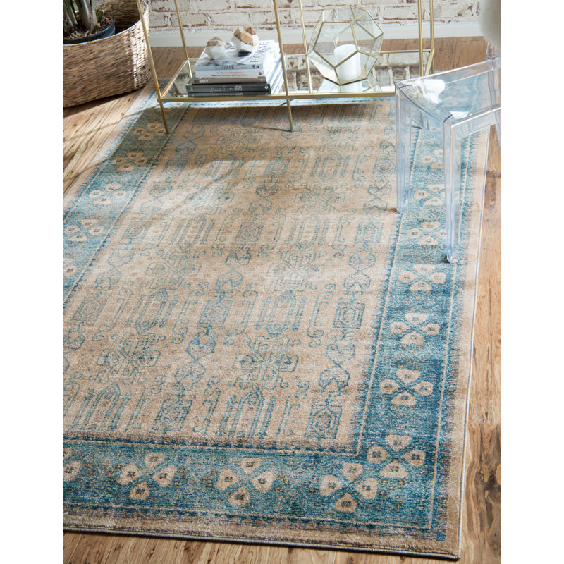 Tapis oriental beige / bleu Virpi, Rectangle 3'3" x 5'3"