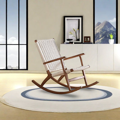 Chaise berçante décontractée en bois massif tissé