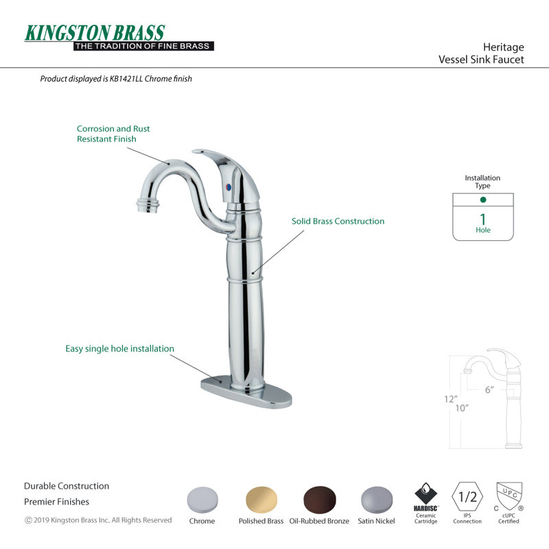 Kingston Brass Heritage Single-Handle 1-Hole Deck Mount Vessel Faucet