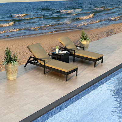 Suffern Reclining Chaise Lounge with Cushion and Table by Wade Logan