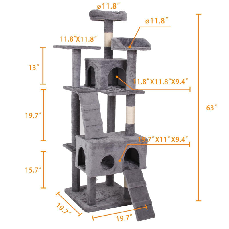 Colne Cat Tree, 63" H x 19.7" W x 19.5" D, Gray