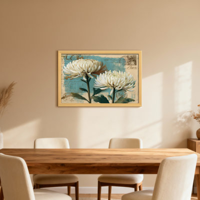 Plantes et fleurs, conception de carte postale florale rétro avec chrysanthèmes