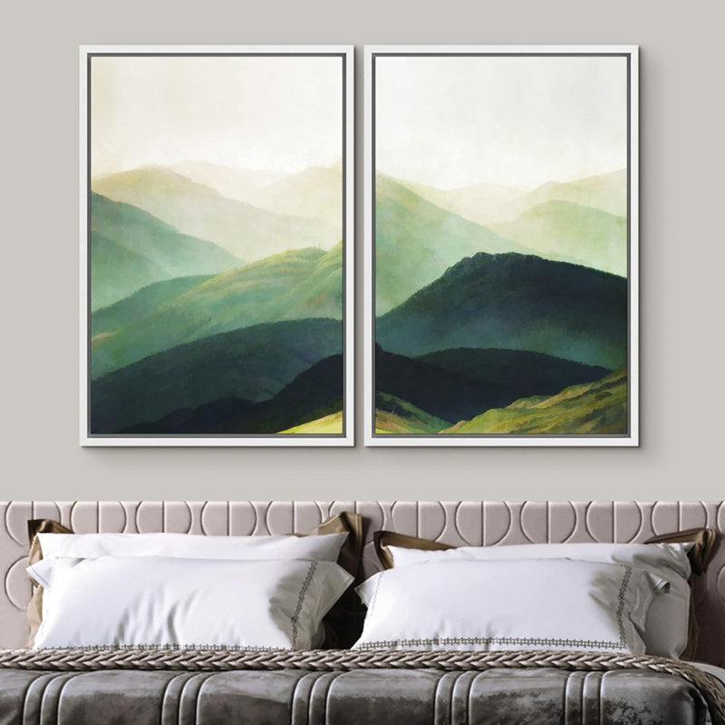 «Geometric Mid-Century Wave Collage», 2 pièces, H 24 po x l 16 po, Blanc