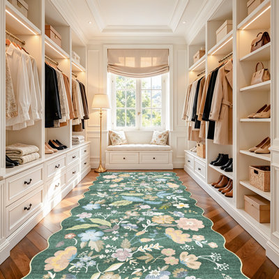 Tapis de couloir lavable: Tapis festif extra-long à motif floral festonné antidérapant pour l'entrée
