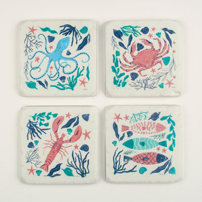 Ceramic Square 4 Piece Coaster Set