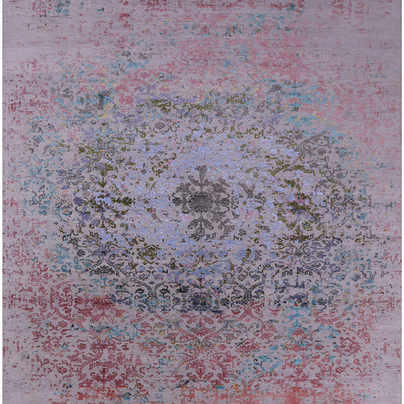 Tapis abstrait rose / mauve, Carré 8 pi