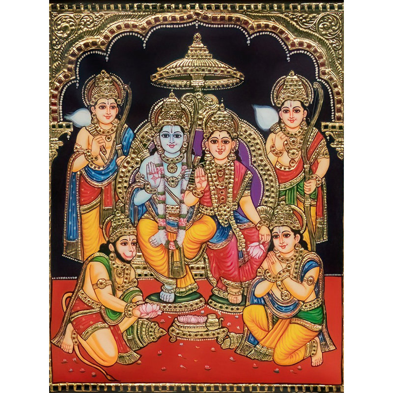 Ram Darbar Tanjore | Couleurs traditionnelles avec or 22 carats | Avec cadre