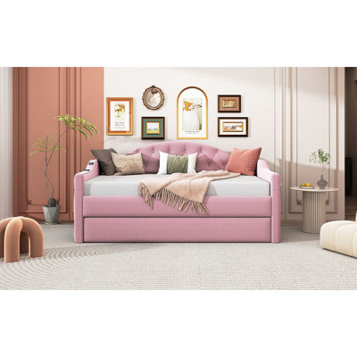Tufted Upholstered Daybed With Trundle ,Velvet Sofabed With Usbwithtype-C Charging Ports,No Box-Spring Needed by Mercer41