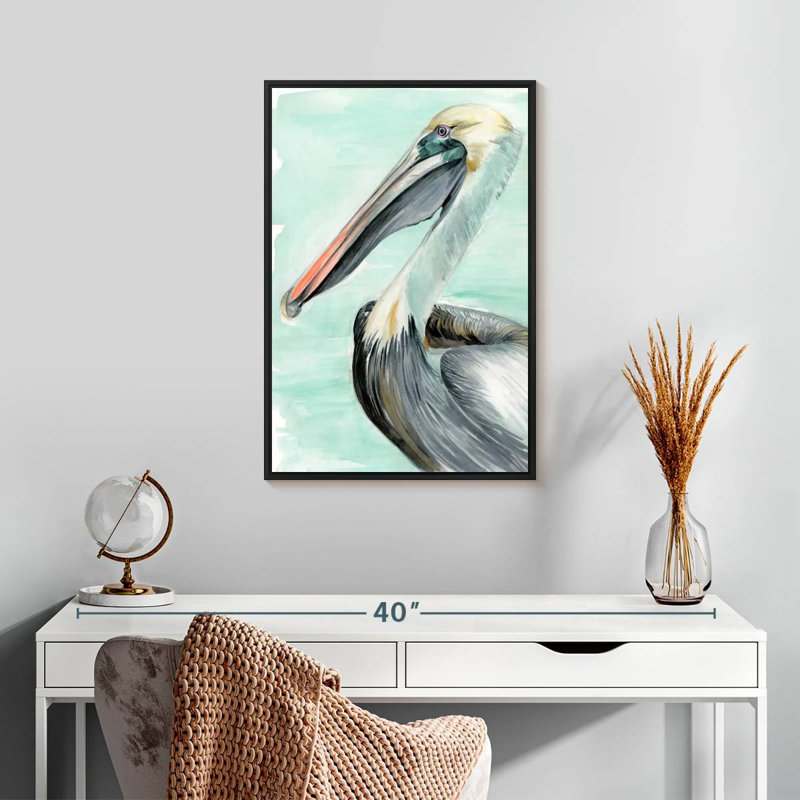 Pélican turquoise II, Cadre flottant noir, 17 po x 25 po