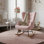 Tufted Rocking Chair, Modern Scandinavian Bouclé Accent Chair with Solid Wood Runners, Beige/Light Grey/Dark Grey/Pink
