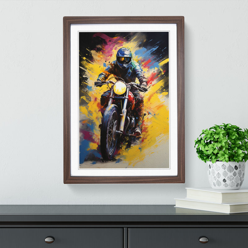 Motorbike Colour Field No.2 - Single Picture Frame Print on Wood, Walnut Framed, 64cm H x 46cm W x 2cm D