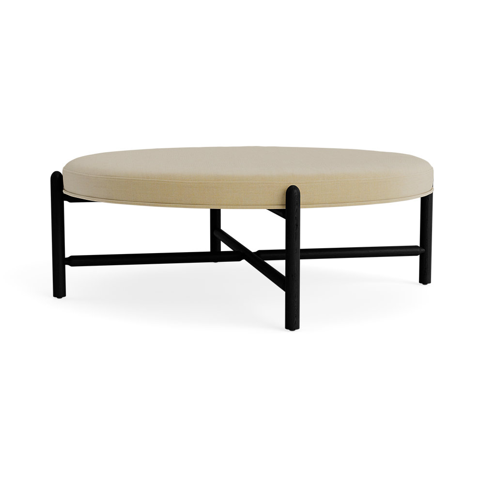 Vane 48" Linen Upholstered Ottoman, Black, Khaki